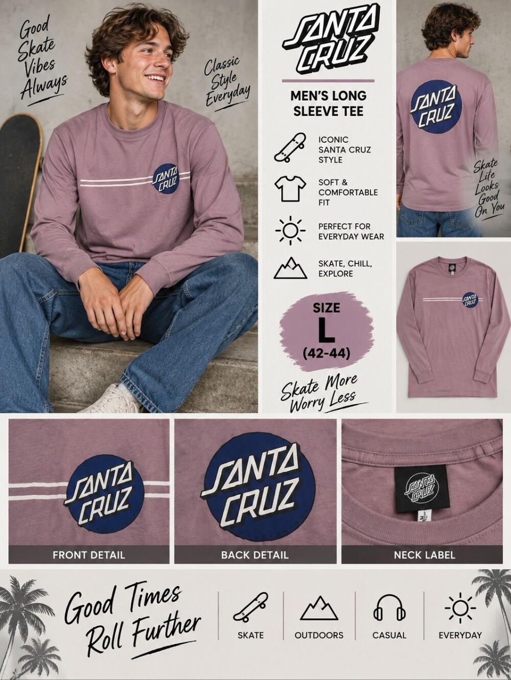 Santa Cruz mens large purple long sleeve skate shirt #29
